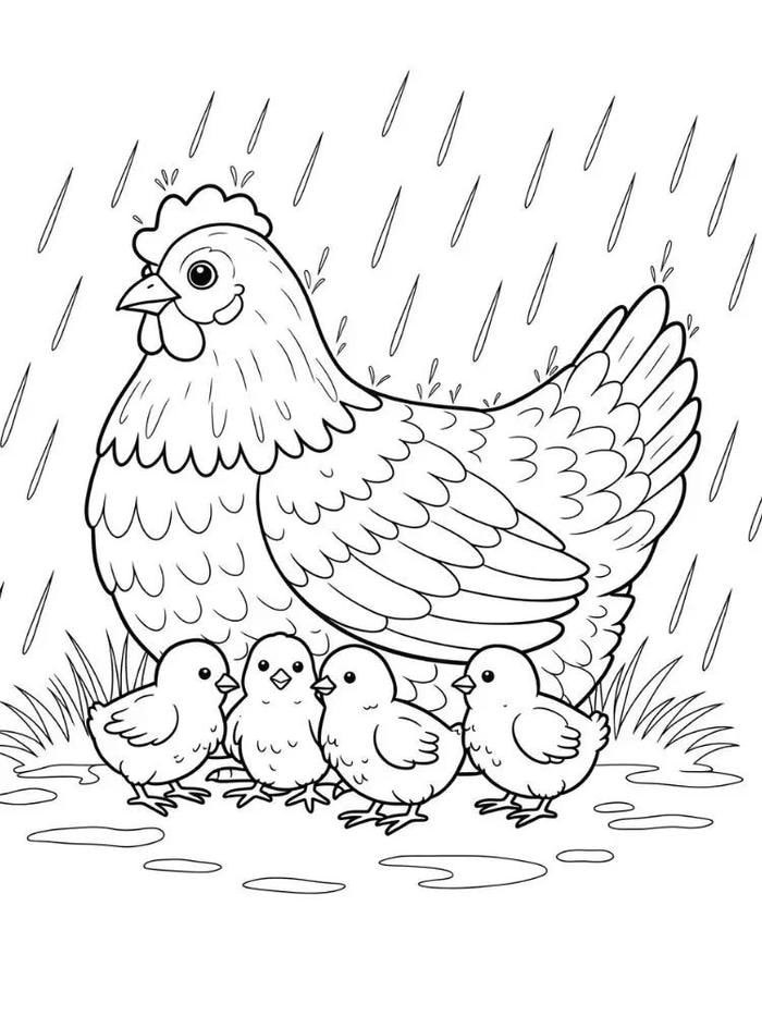 Ảnh gà mái đen trắng nét rõ tô màu