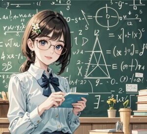 Anime cô giáo đứng cạnh bảng