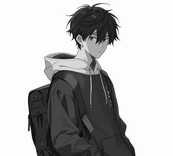 Anime nam trắng đen nét vẽ mạnh