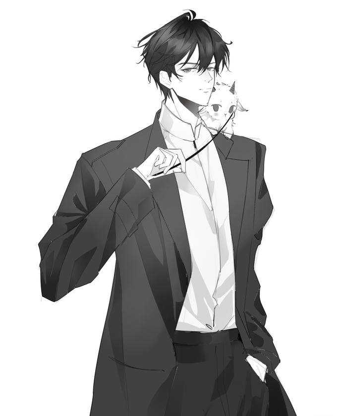 Bức ảnh anime nam trắng đen ngầu