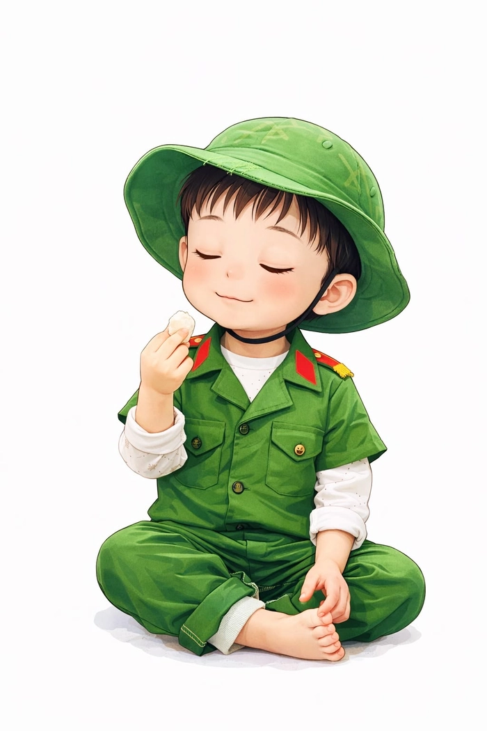 Bức ảnh chú bộ đội chibi với tạo dáng vui nhộn