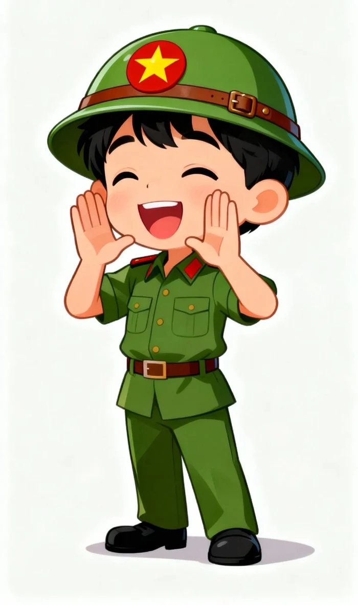 Bức hình chú bộ đội chibi mang vẻ ngoài dễ thương
