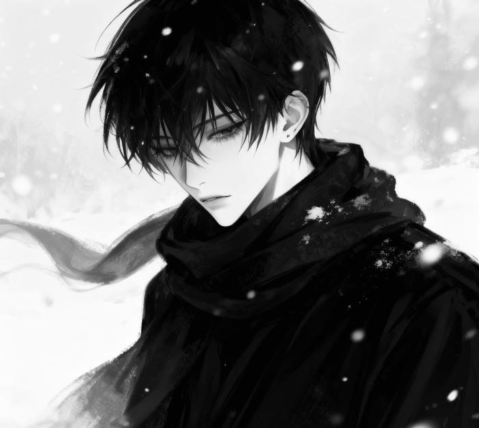 Hình ảnh anime nam trắng đen tối giản