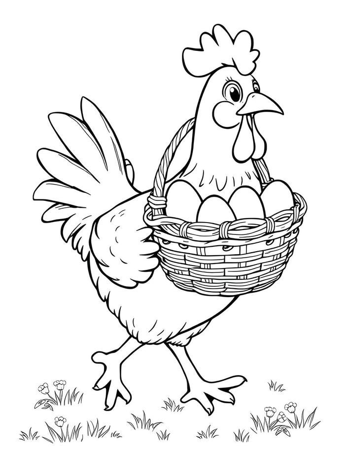 Hình ảnh con gà mái trắng đen tô màu