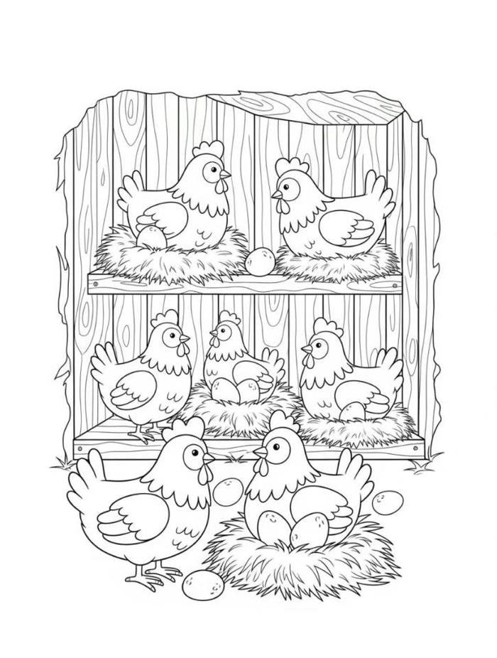 Hình ảnh đàn gà mái tô màu