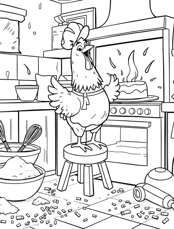 Hình ảnh gà mái hoạt hình tô màu