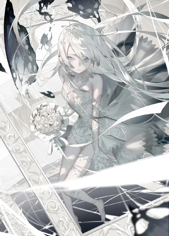 Hình anime girl tóc trắng phong cách huyền ảo nhẹ nhàng