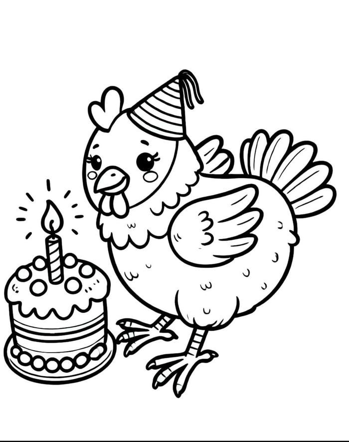 Hình con gà mái đường viền tô màu