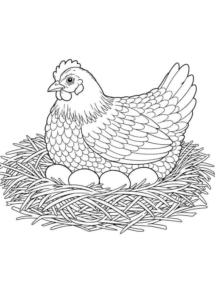 Hình con gà mái đường viền tô màu(1)
