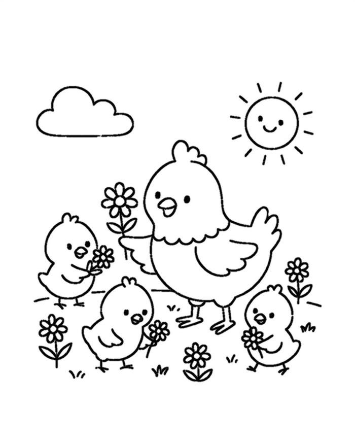 Hình gà mái cho thiếu nhi tô màu