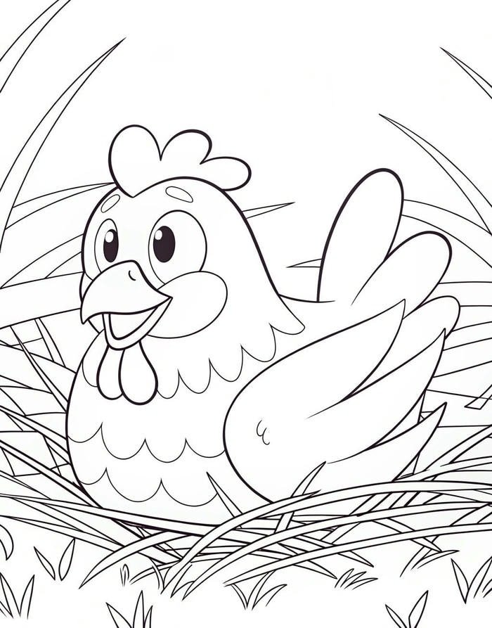 Mẫu ảnh gà mái nét đơn tô màu