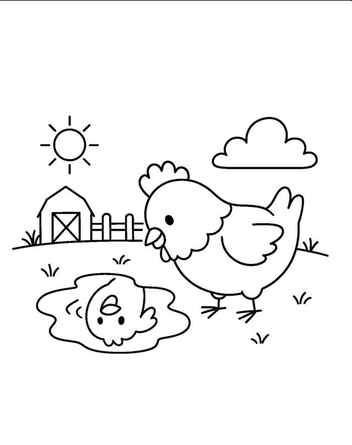 Mẫu hình con gà mái tô màu cho bé mầm non