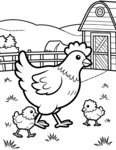 Trang tô màu gà mái và đàn con