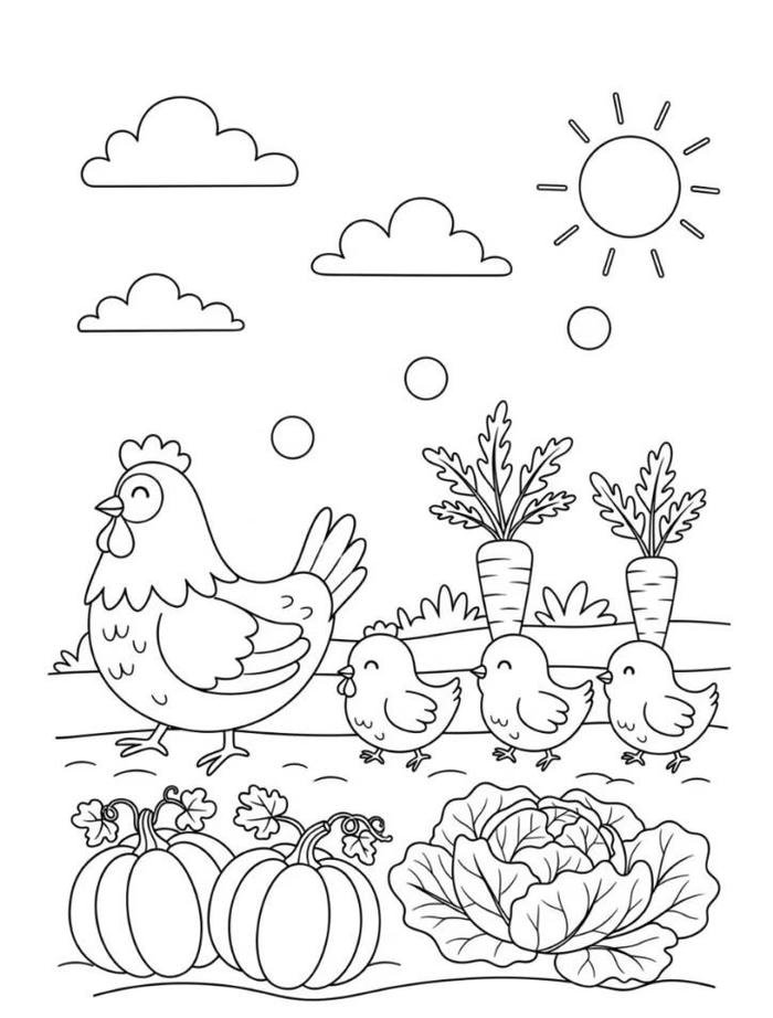 Tranh gà mái cho bé tô màu