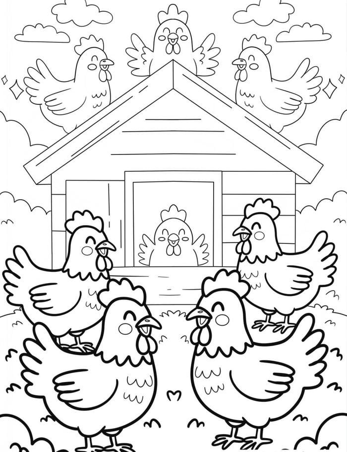 Tranh gà mái tô màu thiếu nhi