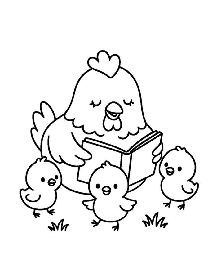 Tranh gà mái và đàn con tô màu