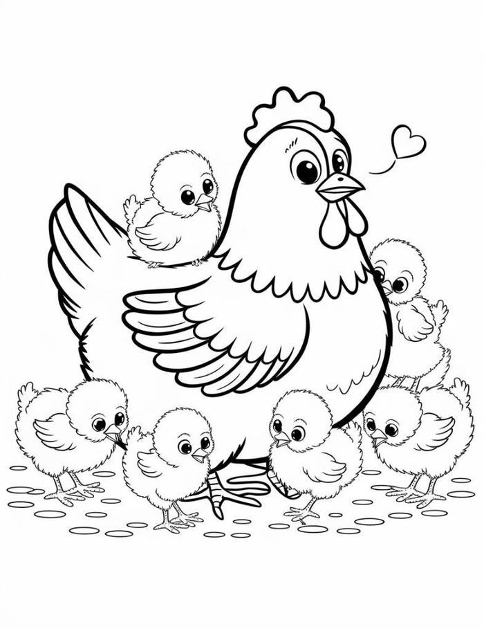 Tranh vẽ đẹp về gà mái cho bé tô màu