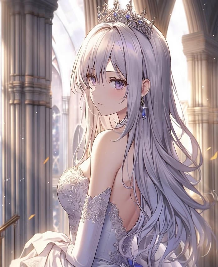 ảnh anime girl tóc trắng công chúa