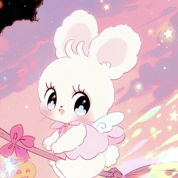 ảnh avatar cute thỏ trắng ngồi chổi bay
