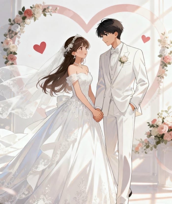 ảnh cô dâu chú rể anime ấm áp