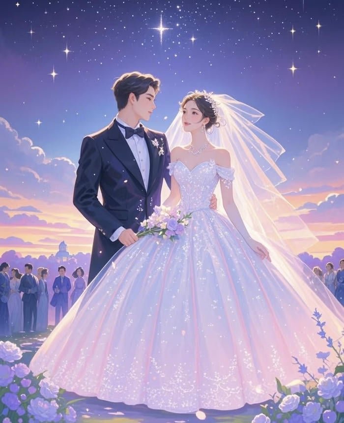 ảnh đôi cảm xúc cô dâu chú rể anime nhẹ nhàng