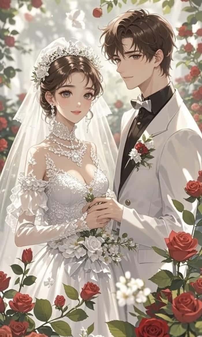 ảnh đôi cô dâu chú rể anime hạnh phúc