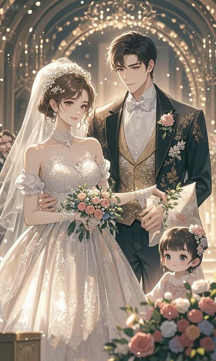 ảnh đôi kỷ niệm cô dâu chú rể anime rạng ngời