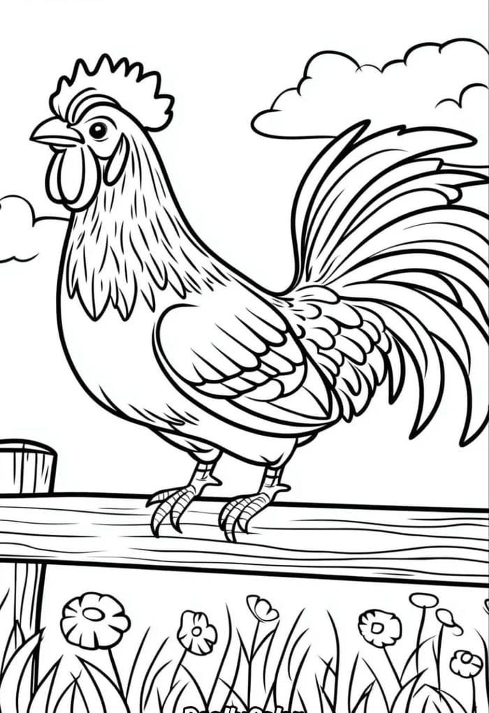 ảnh gà trống mẫu trắng đen tô màu