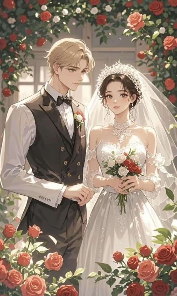 ảnh minh họa cô dâu chú rể anime bay bổng