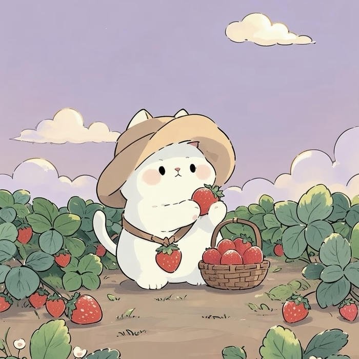 ảnh nền avatar cute mèo hái quả ngọt