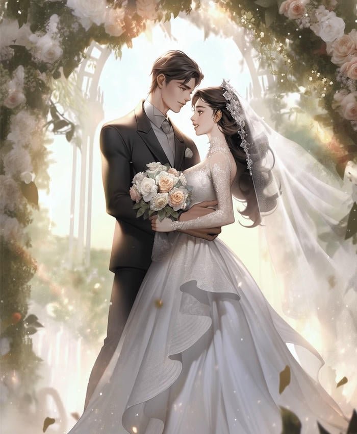 ảnh nền cưới cô dâu chú rể anime rạng rỡ