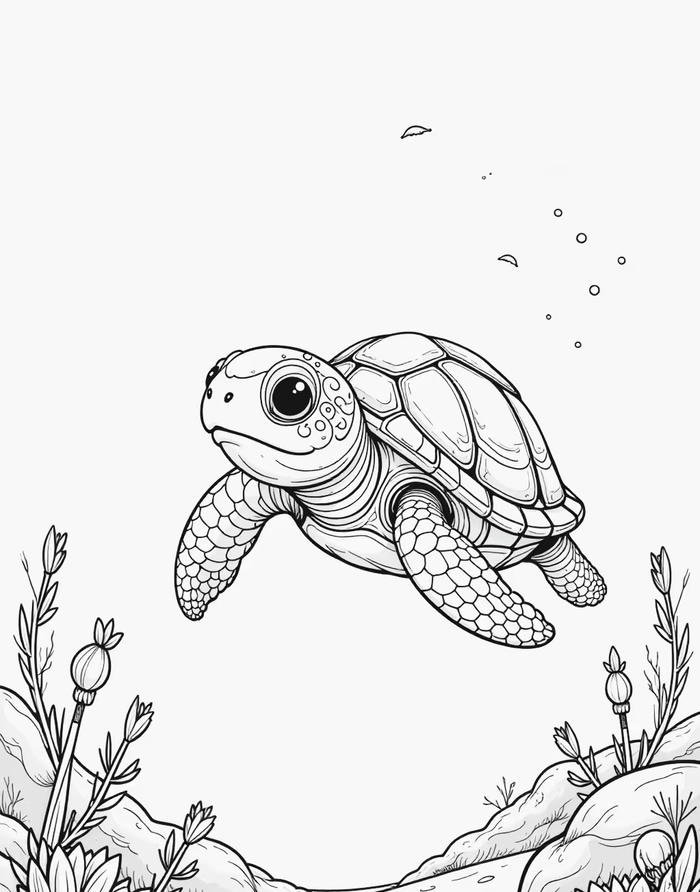 ảnh rùa bé lạc lõng tô màu