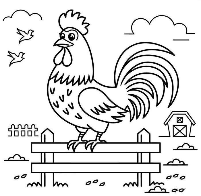 ảnh tranh con gà trống luyện tô màu