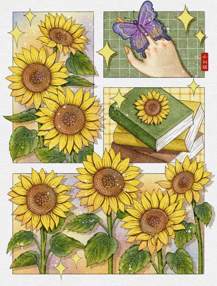 ảnh tranh vẽ hoa hướng dương cuốn hút