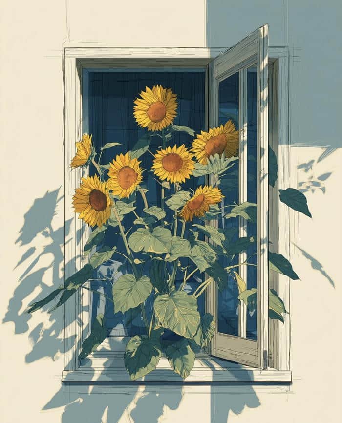 ảnh tranh vẽ hoa hướng dương phối màu rực rỡ