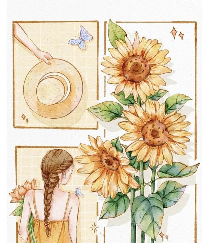 ảnh tranh vẽ hướng dương ấn tượng