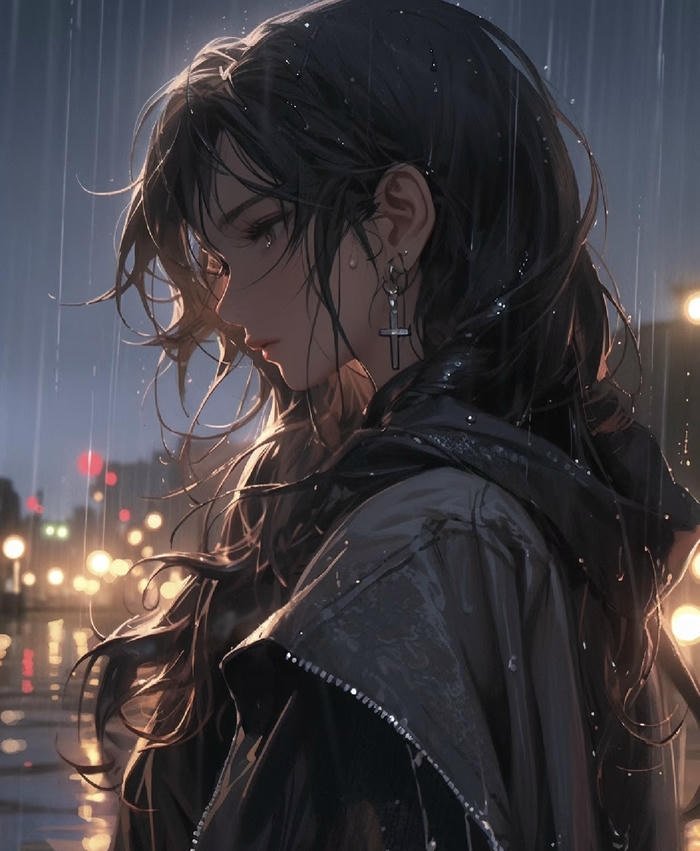 anime nữ buồn khóc giữa màn đêm