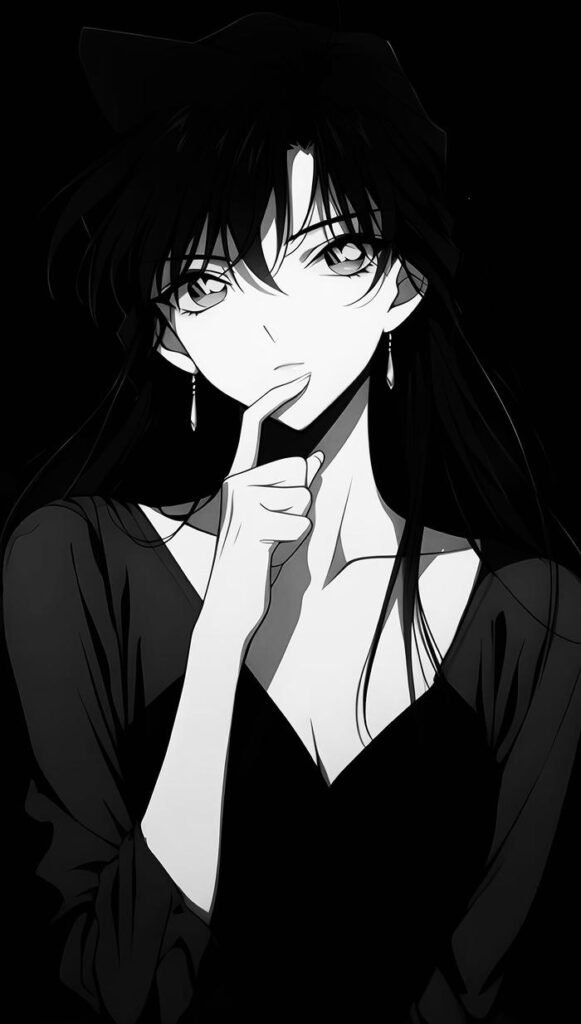 anime nữ trắng đen ánh mắt sâu