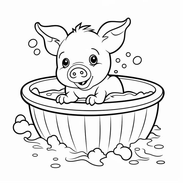 bé học màu cùng con heo