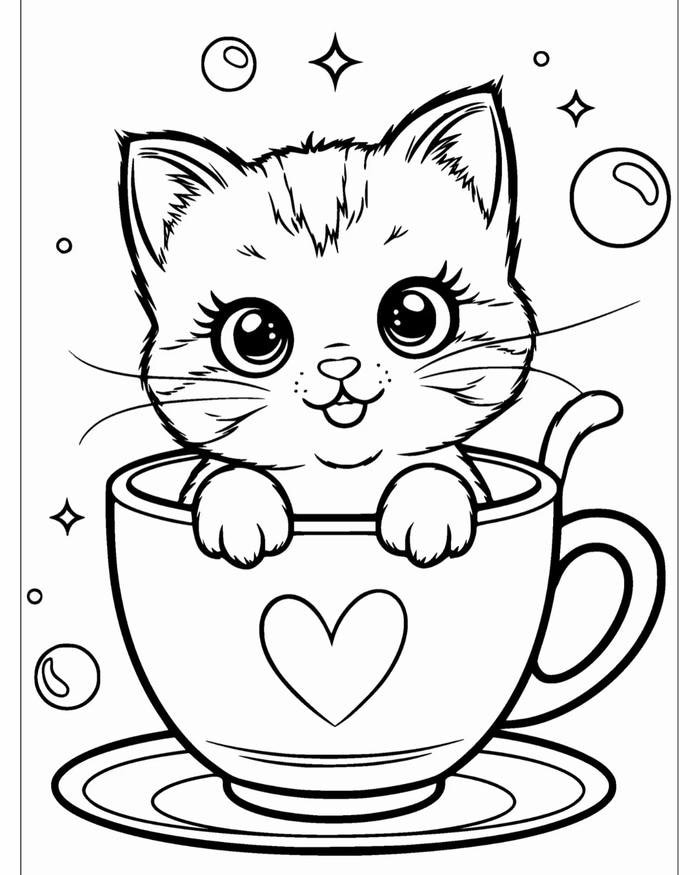 bé tập vẽ mèo dễ thương tranh tô màu