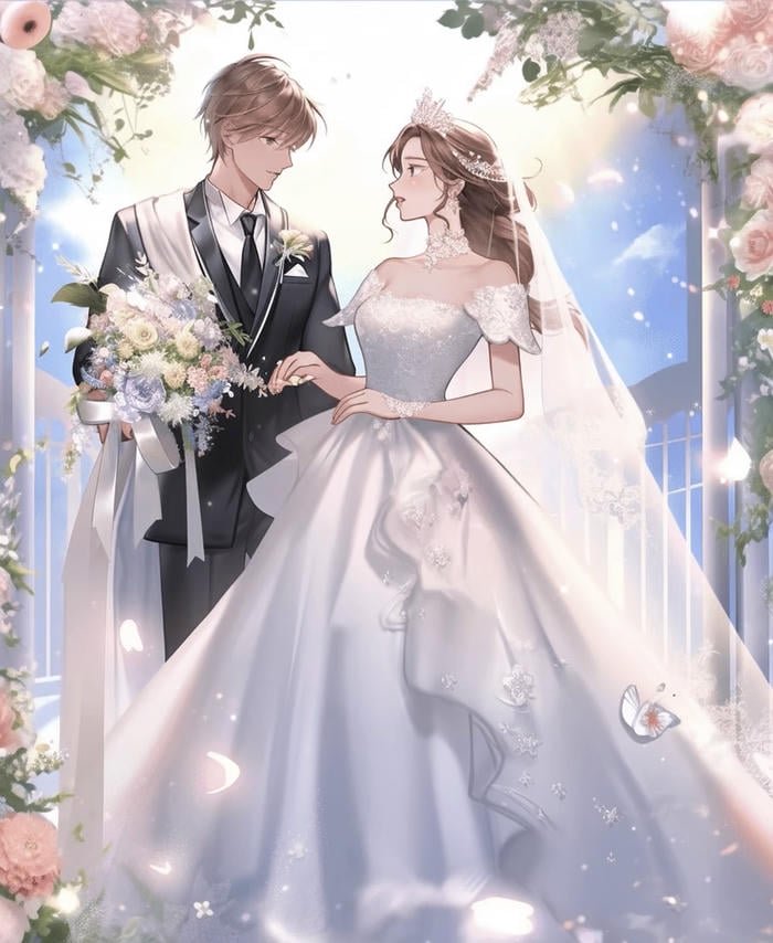 bức ảnh cô dâu chú rể anime lãng mạn