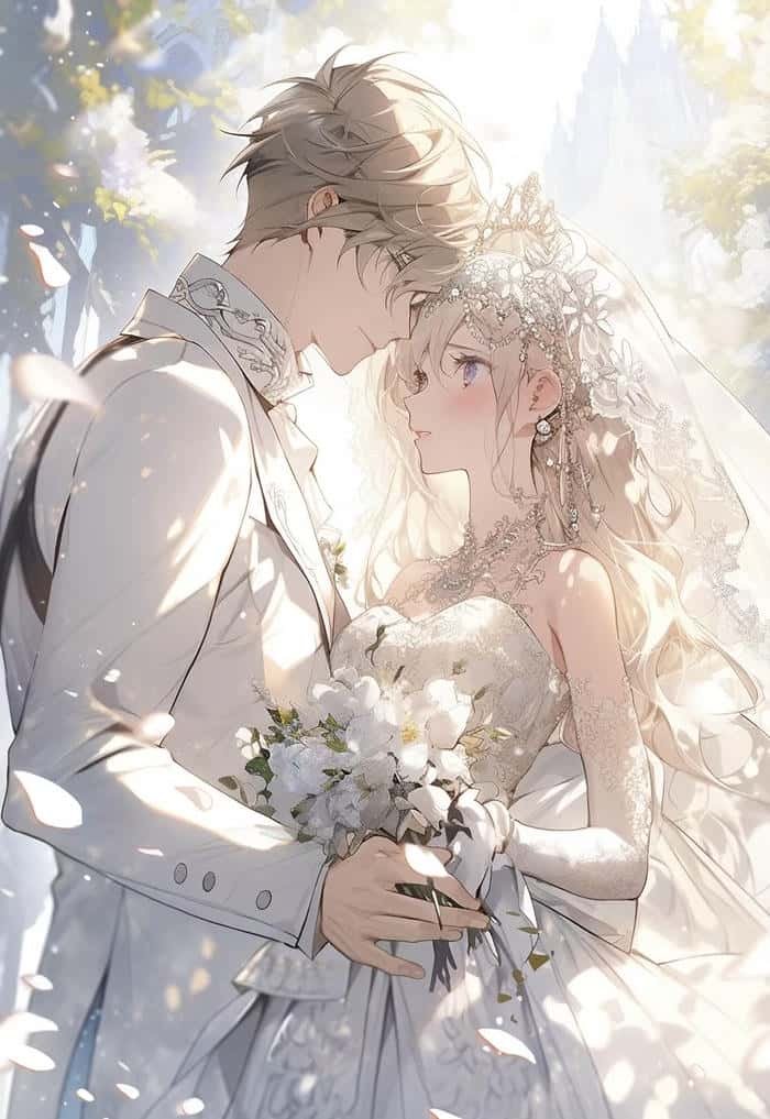 bức hình tình cảm cô dâu chú rể anime chân thật