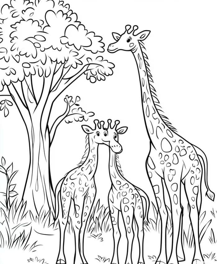 con hươu cao cổ tranh tô màu thiếu nhi