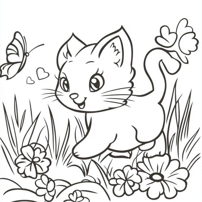 con mèo cute xuất hiện trong tranh tô màu con mèo