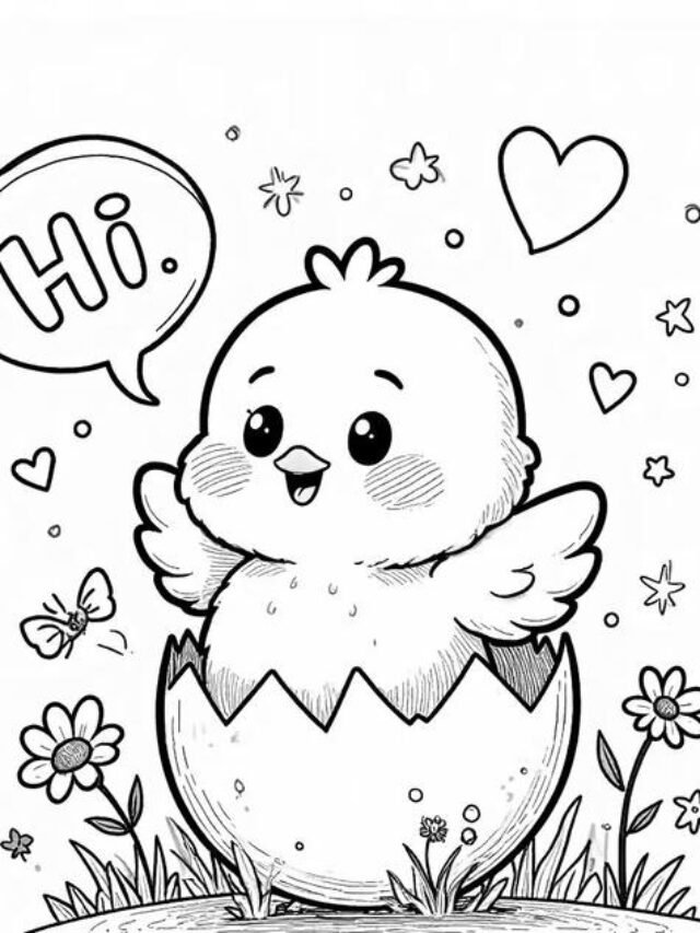 Tải tranh tô màu gà con dễ thương, rõ nét cho bé