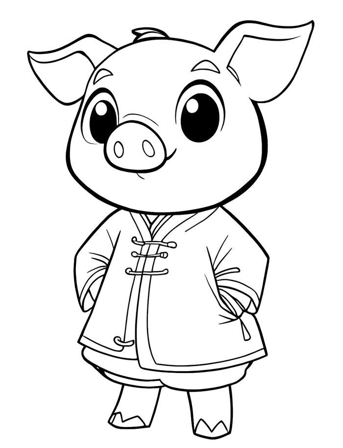 heo con vui vẻ tranh tô màu