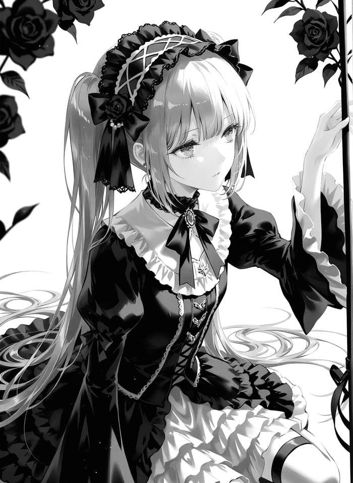 hình ảnh anime nữ trắng đen nổi bật