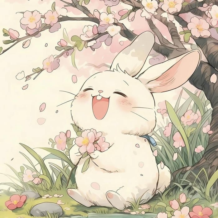 hình ảnh avatar cute thỏ chơi trong vườn