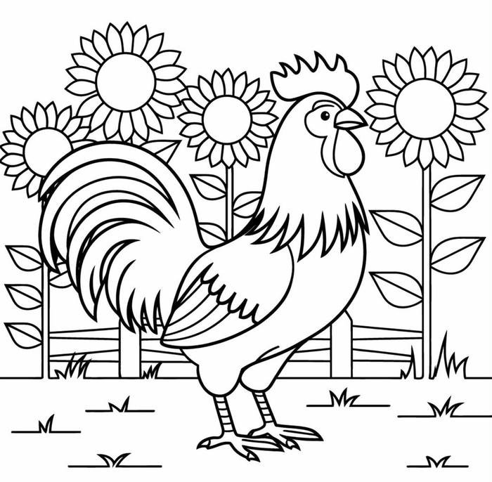 hình ảnh con gà trống tranh phác họa tô màu