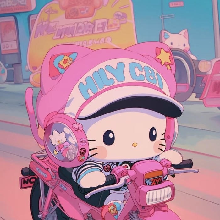 hình avatar cute hello kitty lái xe máy